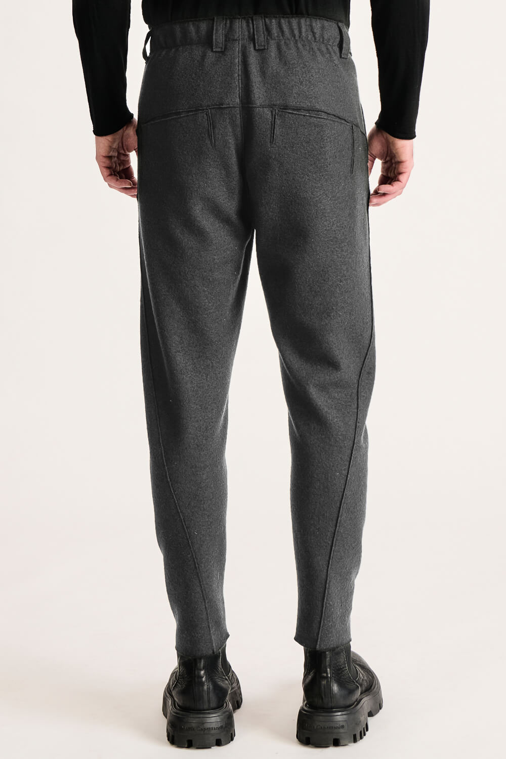 Relaxed Fit Boiled Wool Trousers Charcoal