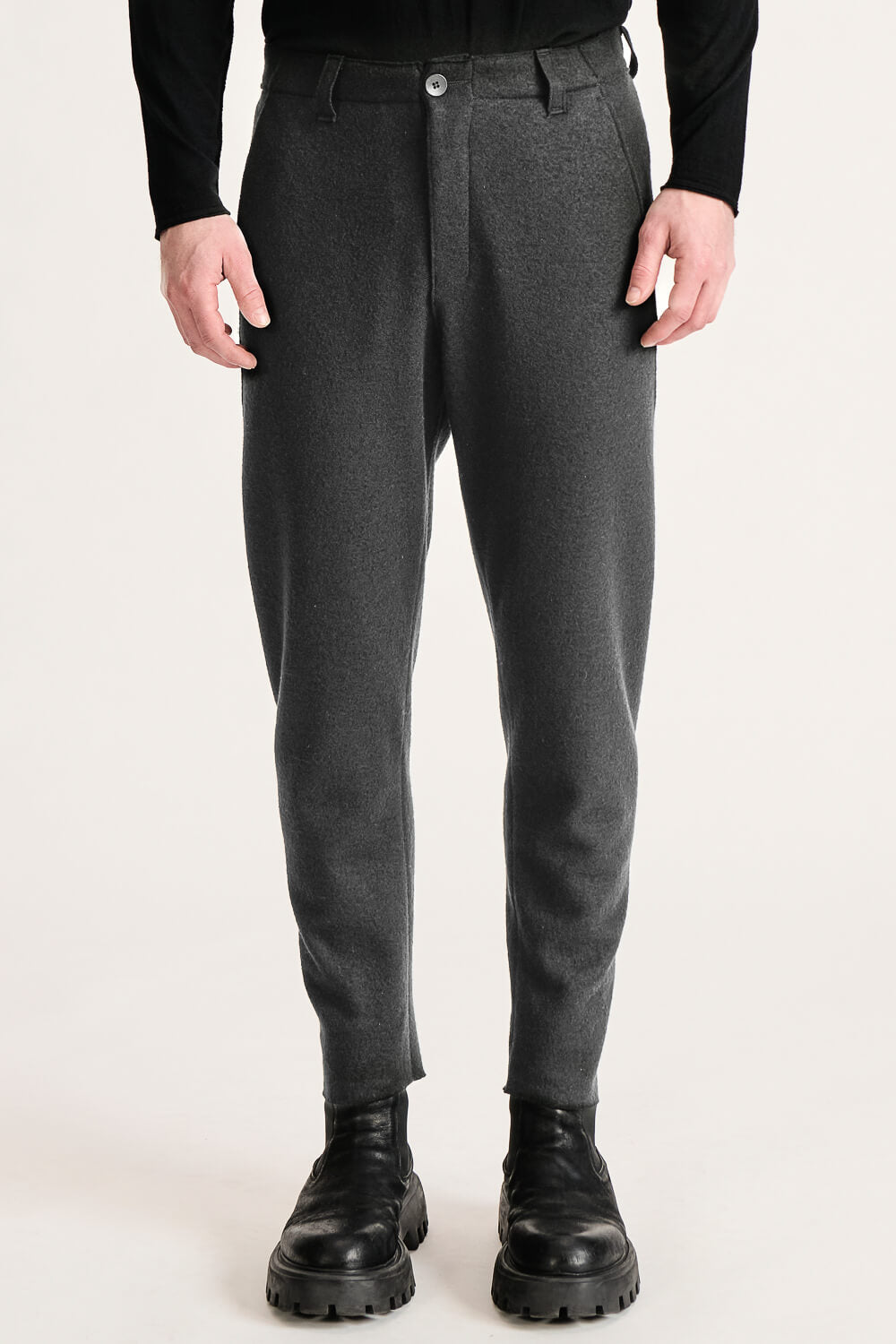 Relaxed Fit Boiled Wool Trousers Charcoal