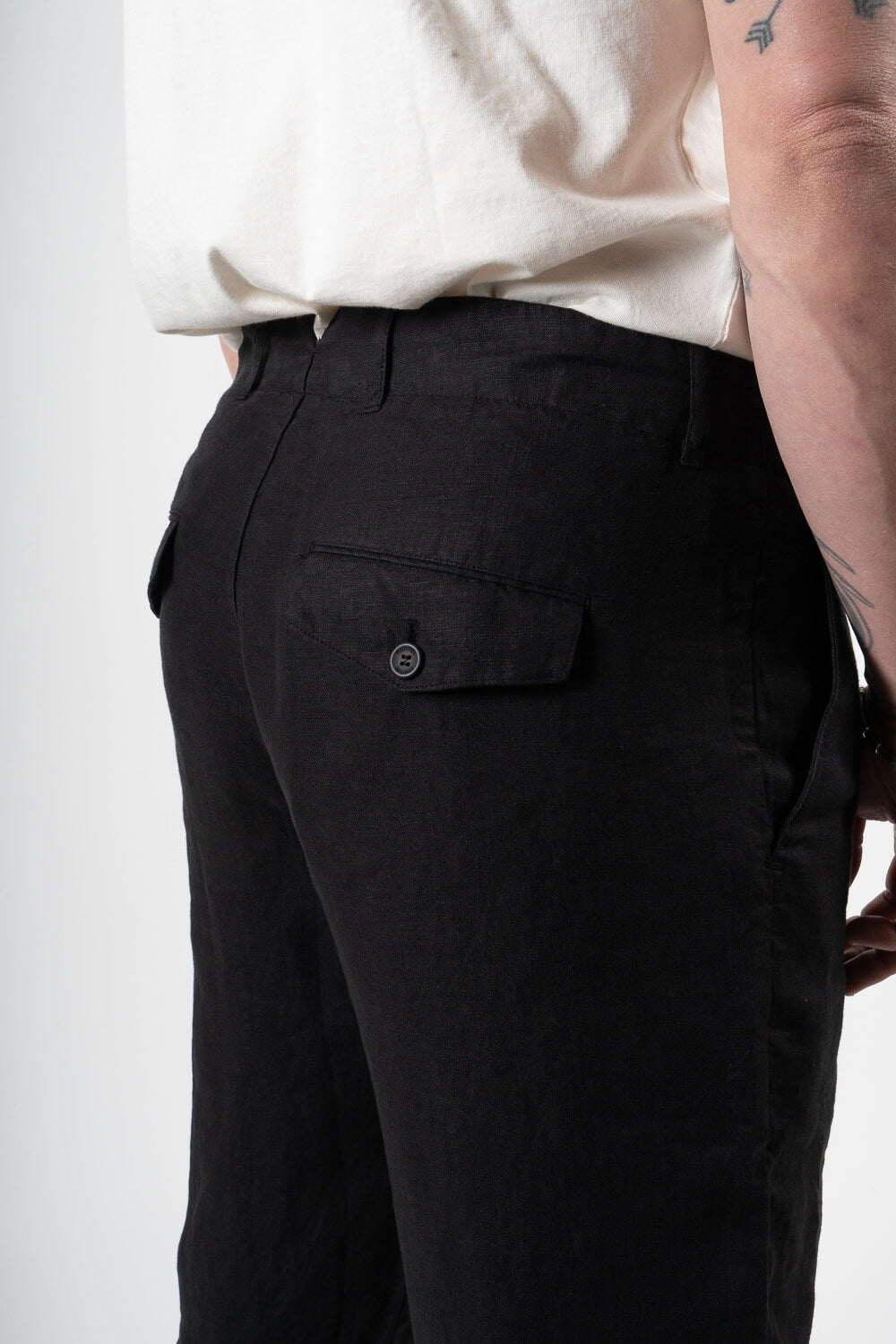 Relaxed Fit Linen Trousers Black