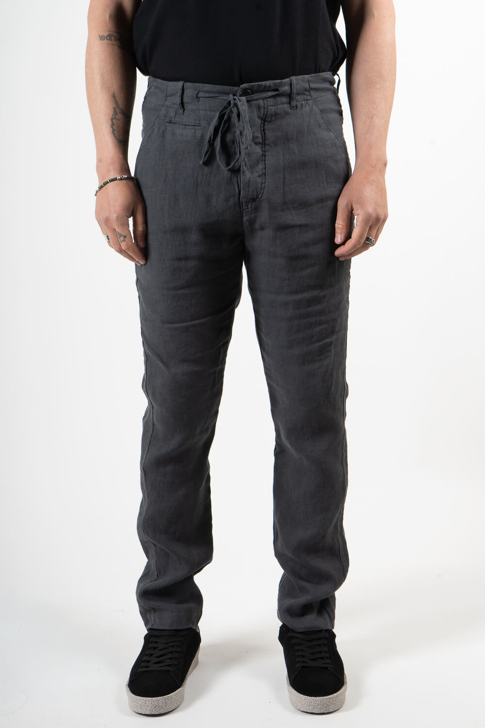 Relaxed Fit Linen Trousers Dark Grey