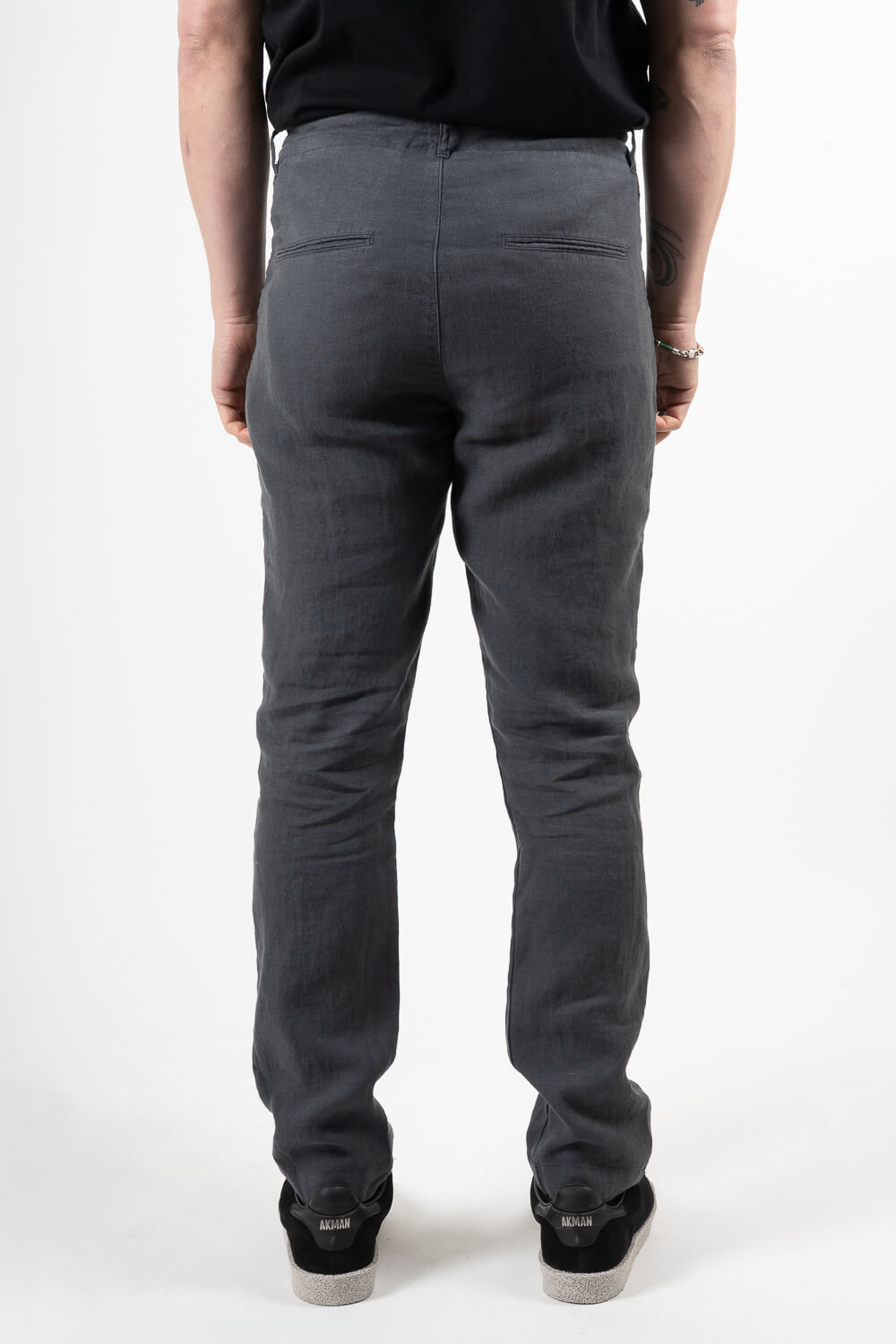 Relaxed Fit Linen Trousers Dark Grey
