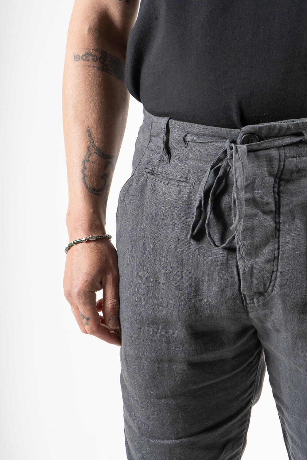 Relaxed Fit Linen Trousers Dark Grey