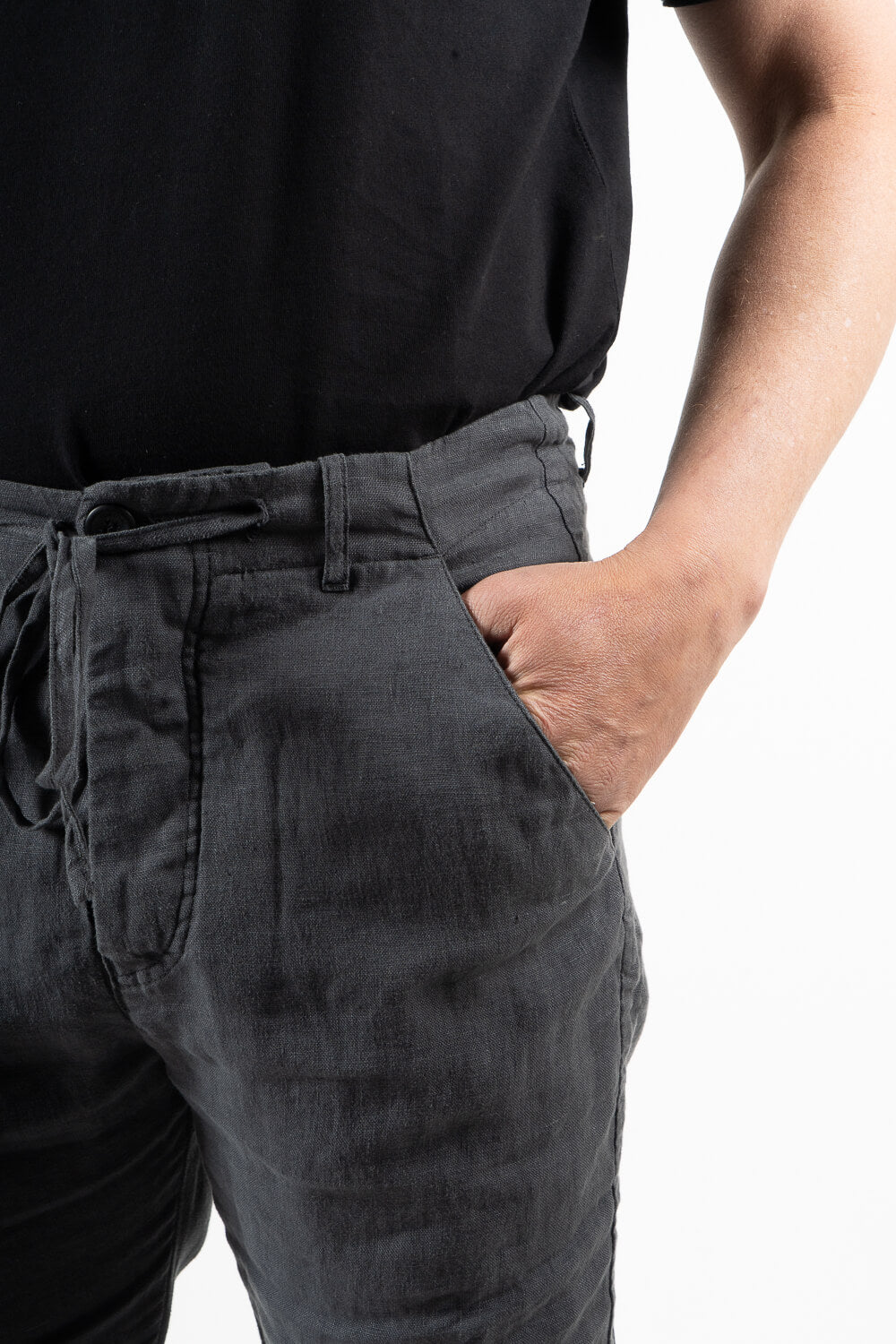 Relaxed Fit Linen Trousers Dark Grey