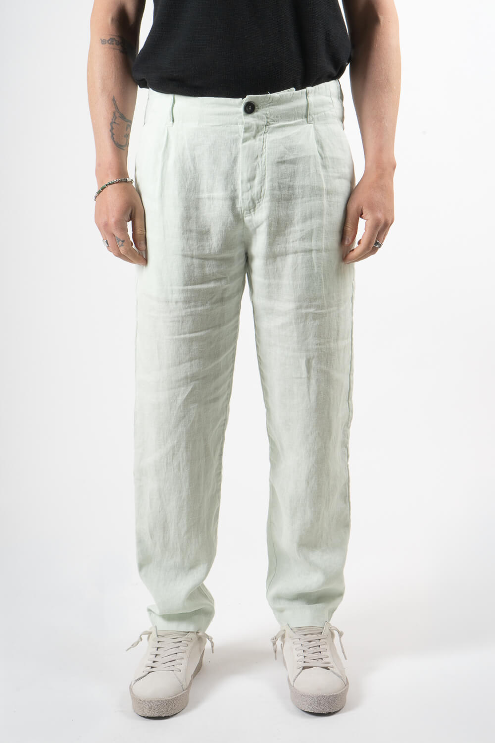 Relaxed Fit Linen Trousers Matcha