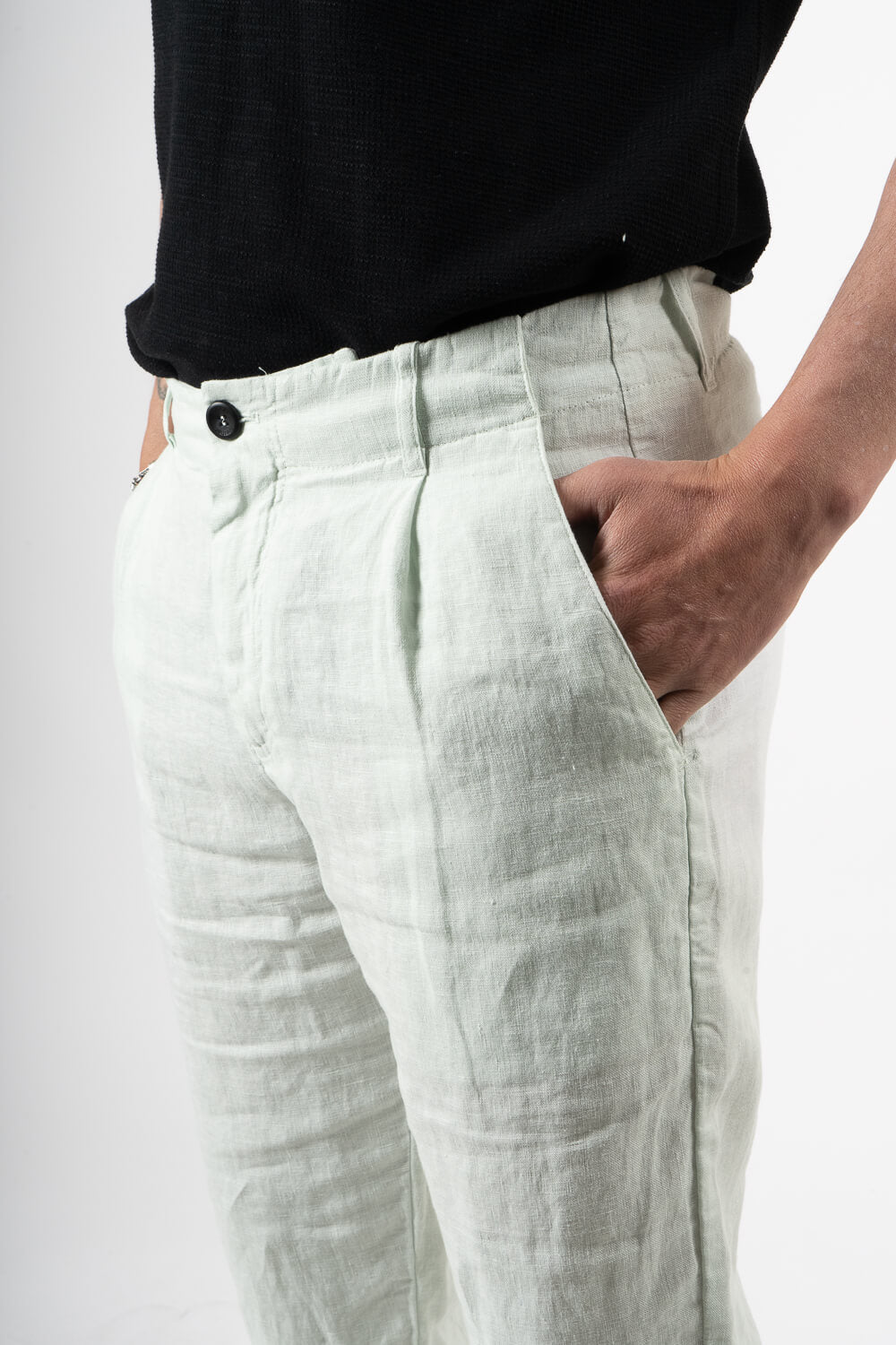 Relaxed Fit Linen Trousers Matcha