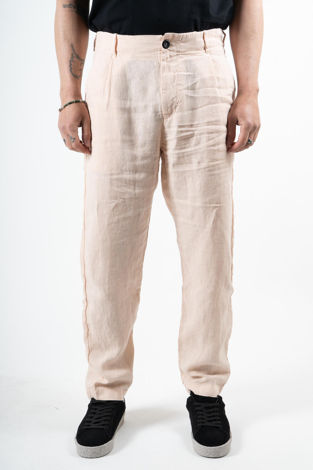 Relaxed Fit Linen Trousers Pink