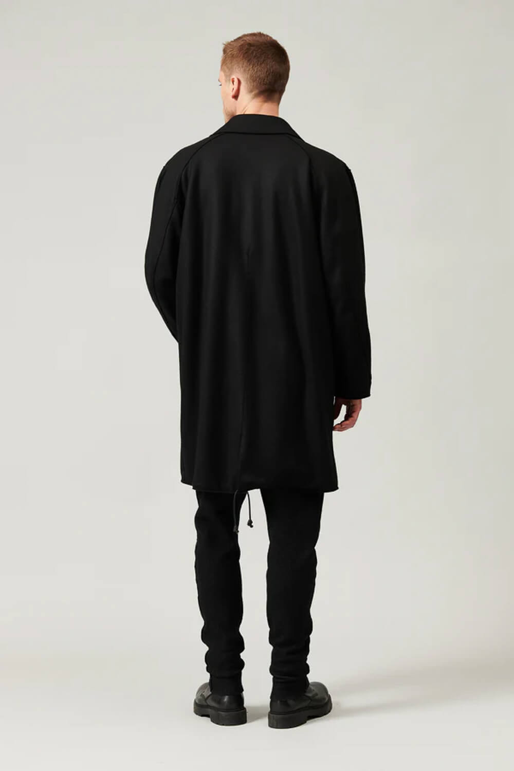 Relaxed Fit Raw Cut Wool W/ Cashmere Touch Coat Black