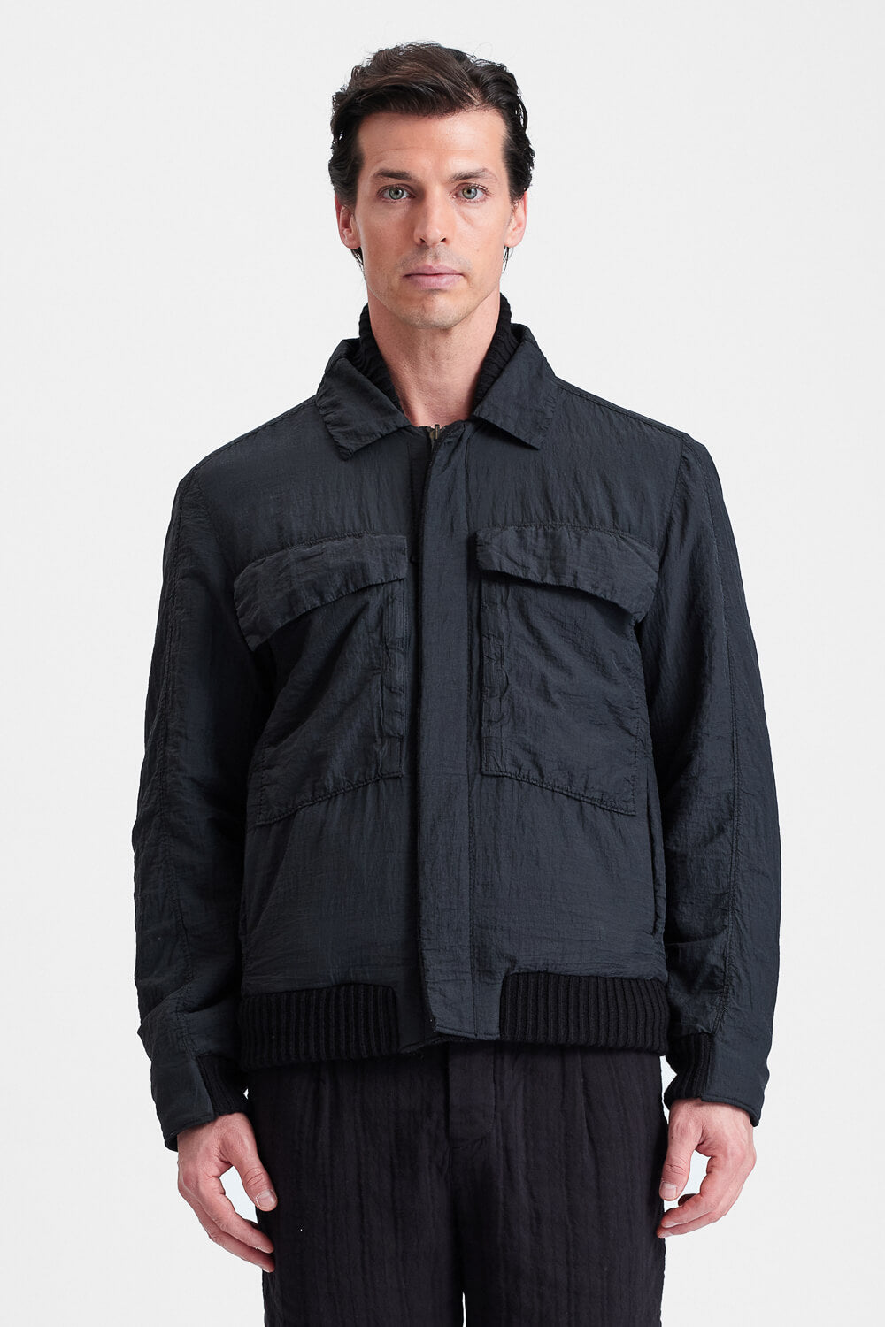 Reversible Water-Repellent Nylon & Herringbone Wool Jacket Black