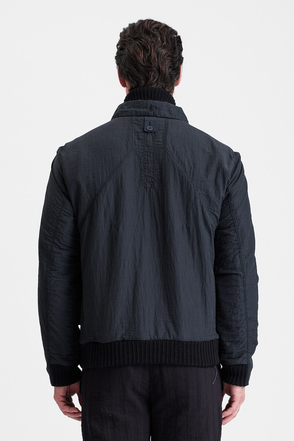 Reversible Water-Repellent Nylon & Herringbone Wool Jacket Black