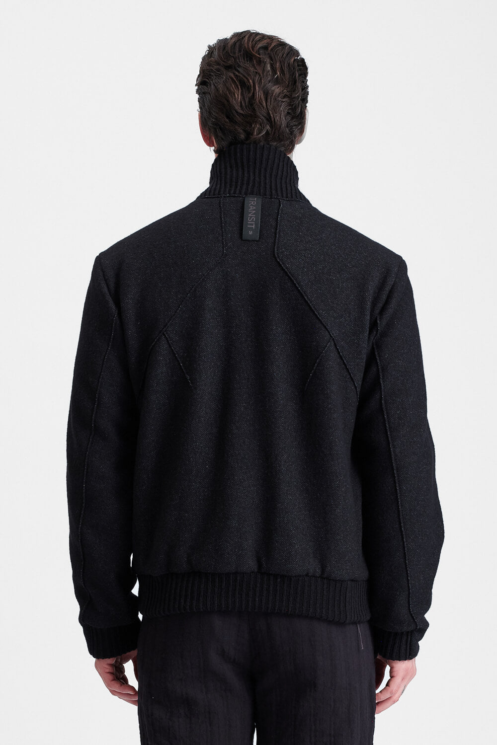 Reversible Water-Repellent Nylon & Herringbone Wool Jacket Black