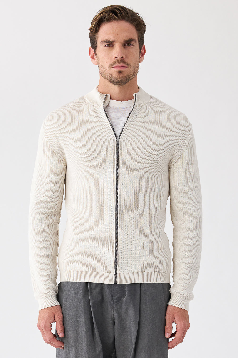 Ribbed Cotton Zip-Up Jacket Ice