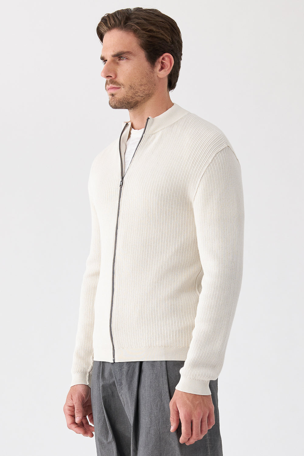 Ribbed Cotton Zip-Up Jacket Ice