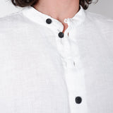 Grandad Collar Linen Shirt White