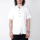 Grandad Collar Linen Shirt White