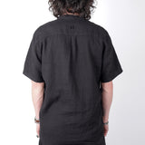 Grandad Collar Linen Shirt Black