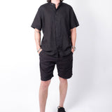 Grandad Collar Linen Shirt Black