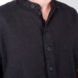 Grandad Collar Linen Shirt Black