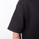 Grandad Collar Linen Shirt Black