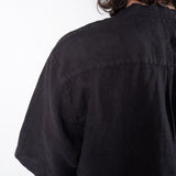 Grandad Collar Linen Shirt Black