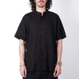 Grandad Collar Linen Shirt Black