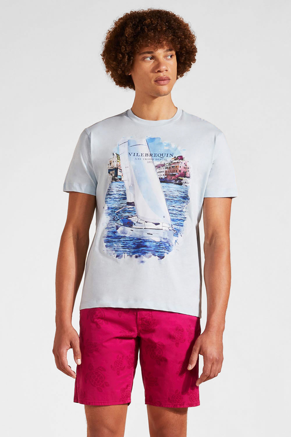 Sailing Boat Cotton T-Shirt Sky Blue