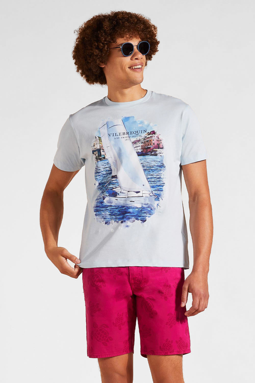 Sailing Boat Cotton T-Shirt Sky Blue