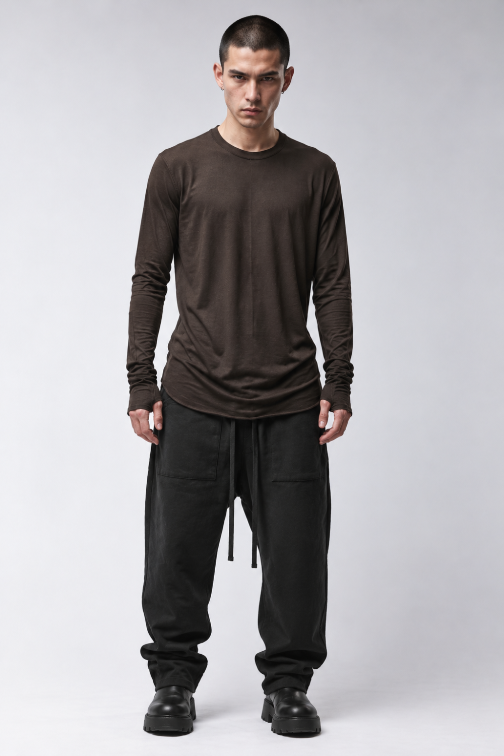 M TS 961 Long-Sleeve T-Shirt in Modal/Cashmere Blend Dark Brown
