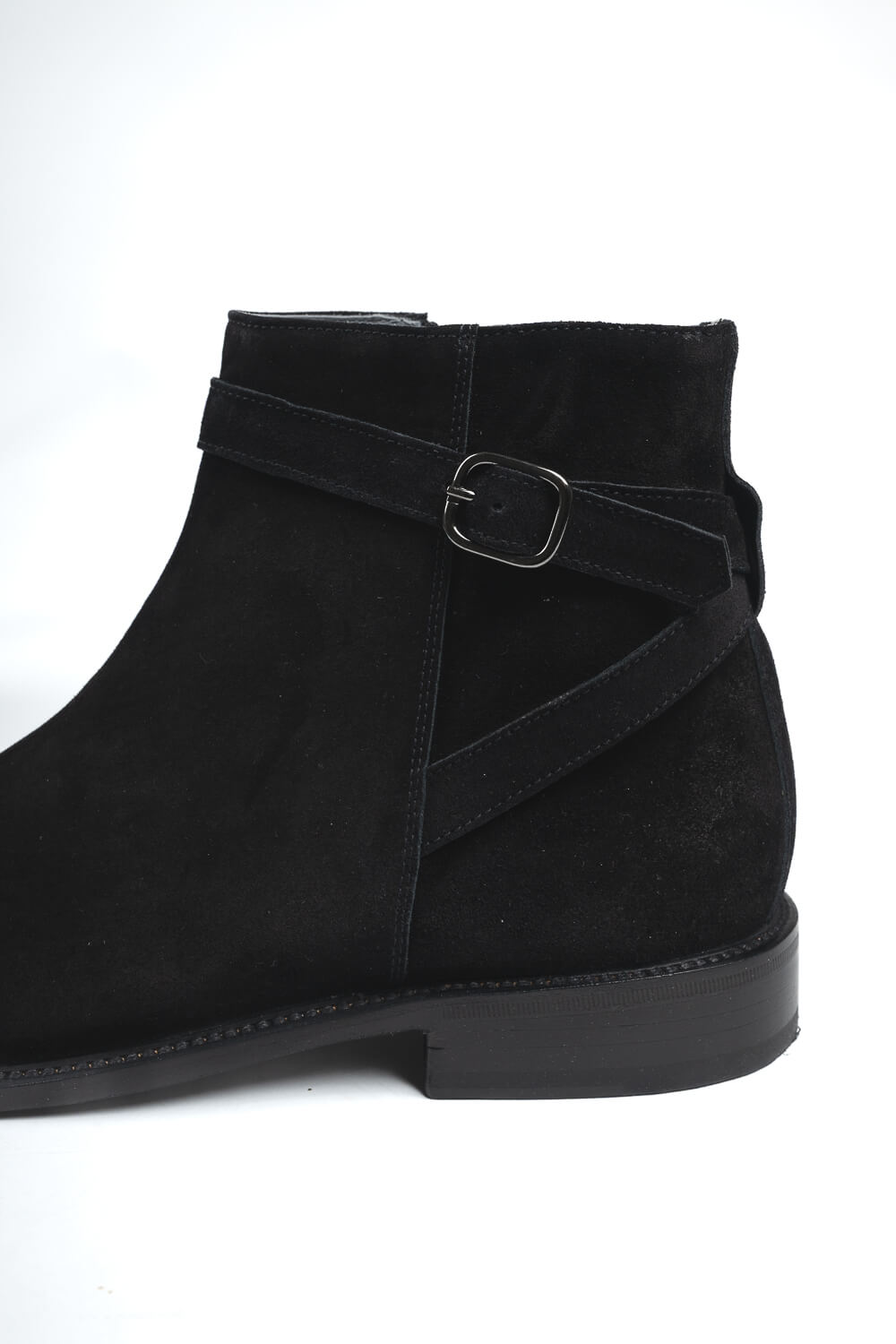 Side Zip Suede Buckle Boot Black