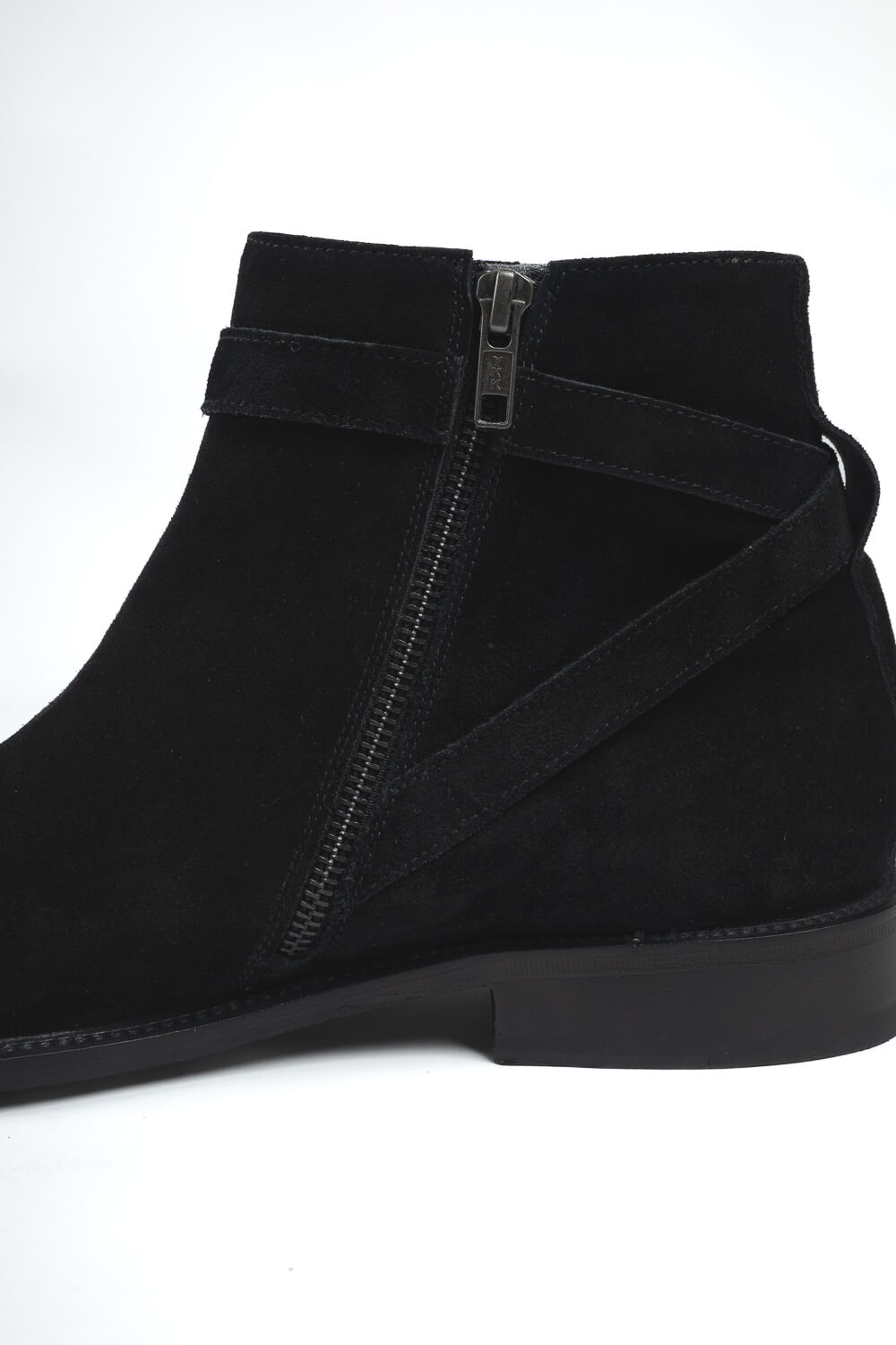 Side Zip Suede Buckle Boot Black