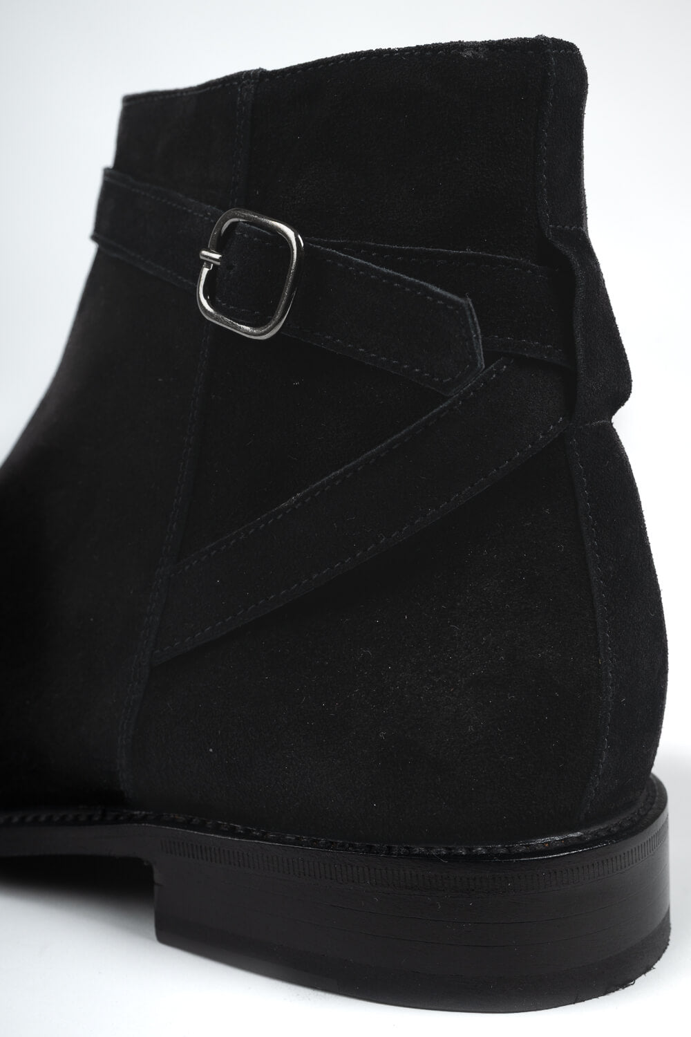 Side Zip Suede Buckle Boot Black