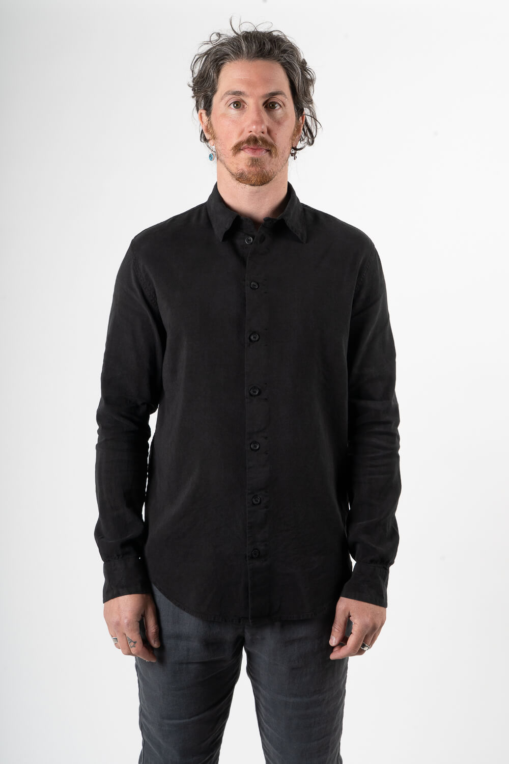 Silk/Linen Button-Up Shirt Black