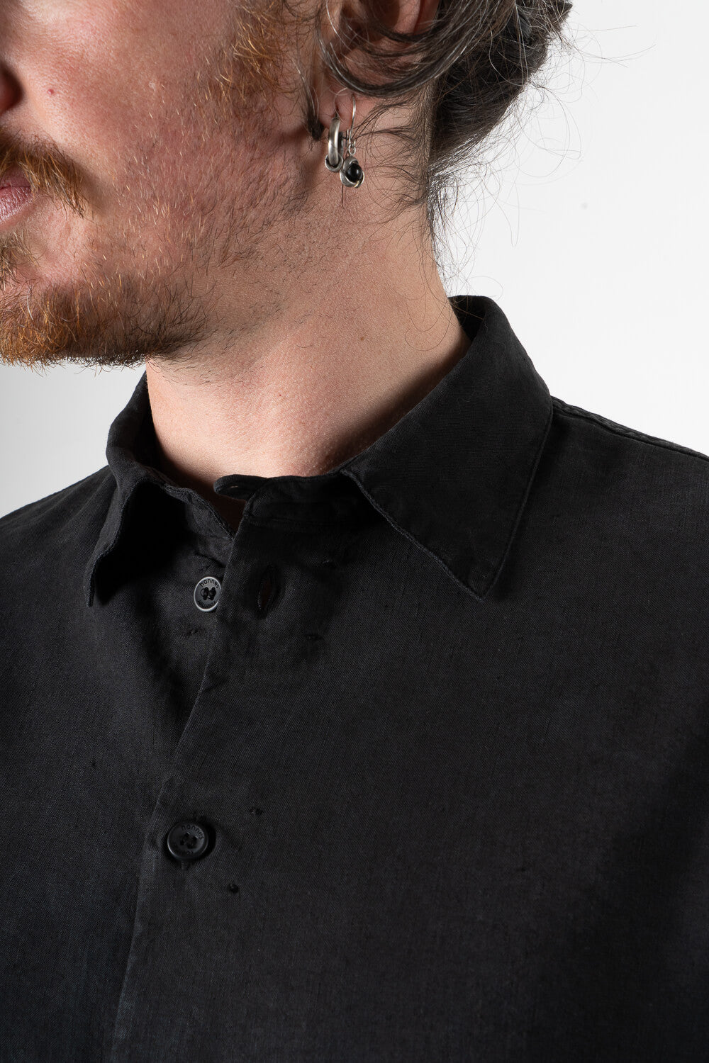 Silk/Linen Button-Up Shirt Black