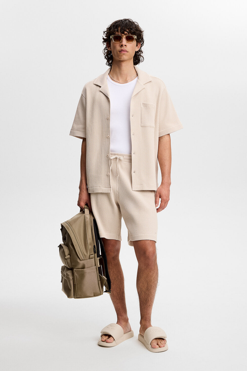 Simon Waffle Shorts Cream
