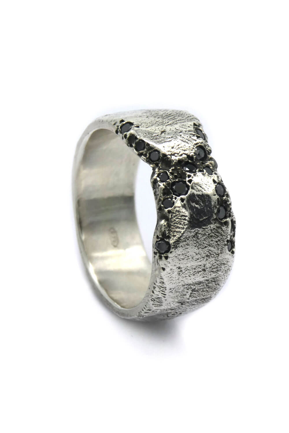 Sinful Ring Sterling Silver W/ Black Diamonds Detail