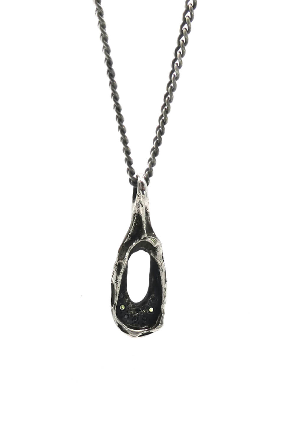 Source Necklace Silver W/ Black Diamonds Detail