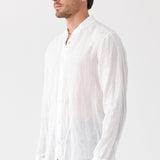 Stand-Up Collar Linen Shirt White