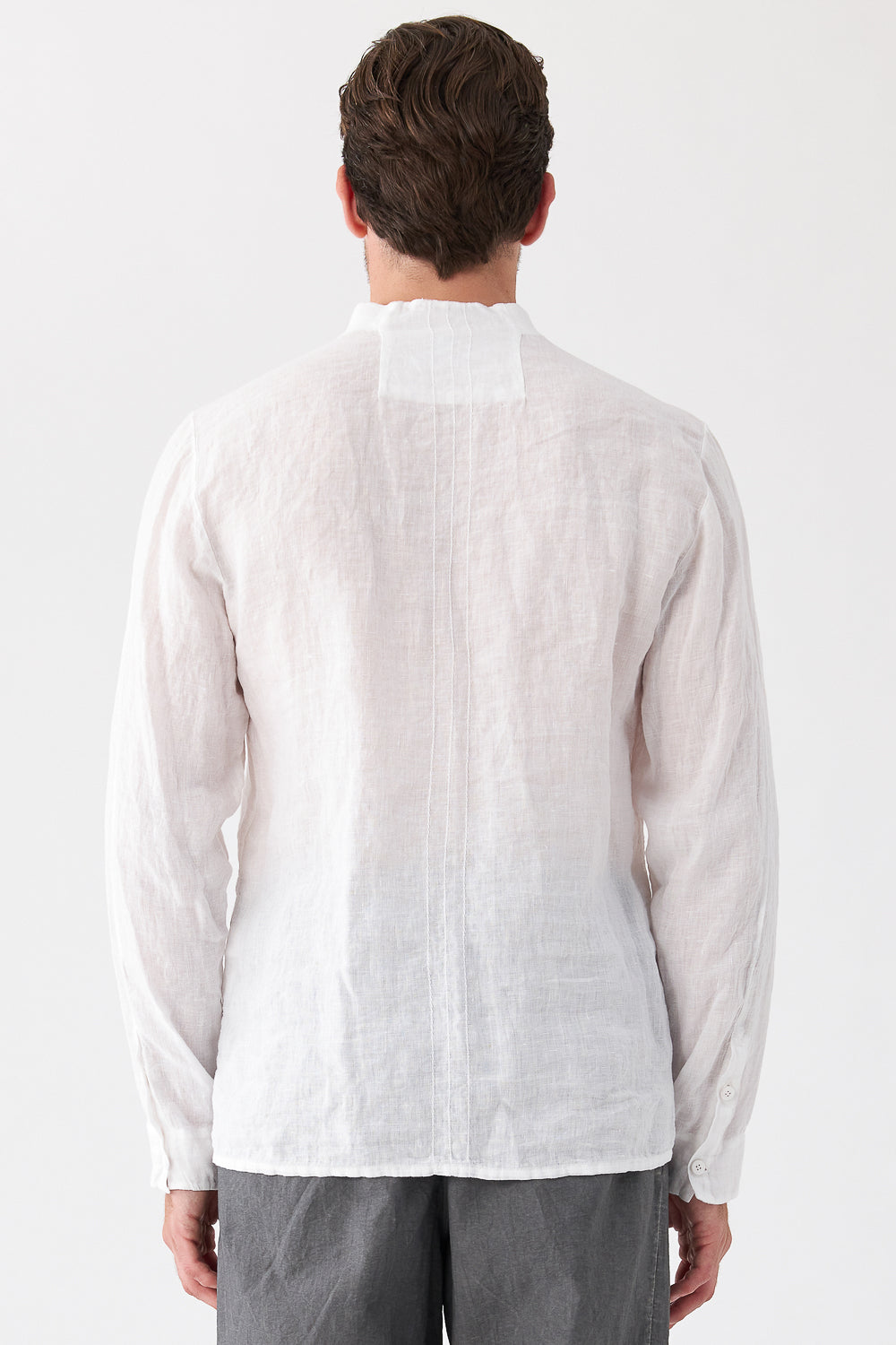 Stand-Up Collar Linen Shirt White