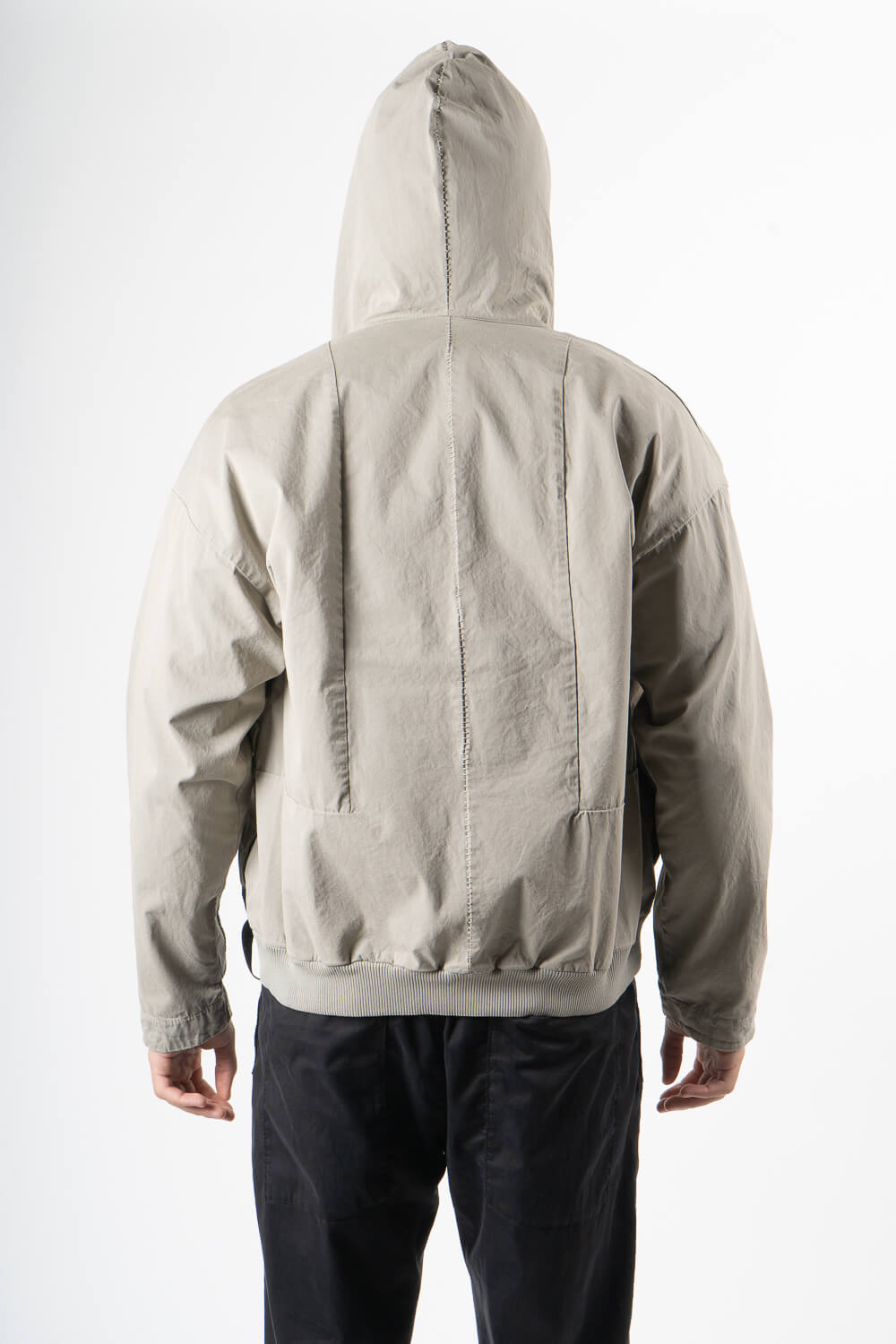 Stitch Detail Zip-Up Hooded Jacket Dark Sand