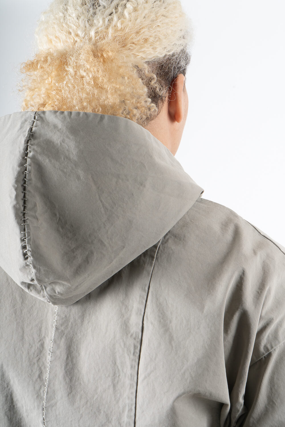 Stitch Detail Zip-Up Hooded Jacket Dark Sand