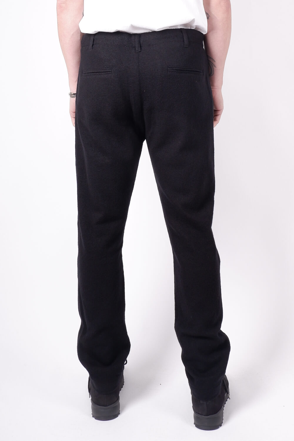 Straight Fit Boiled Wool Trousers Black