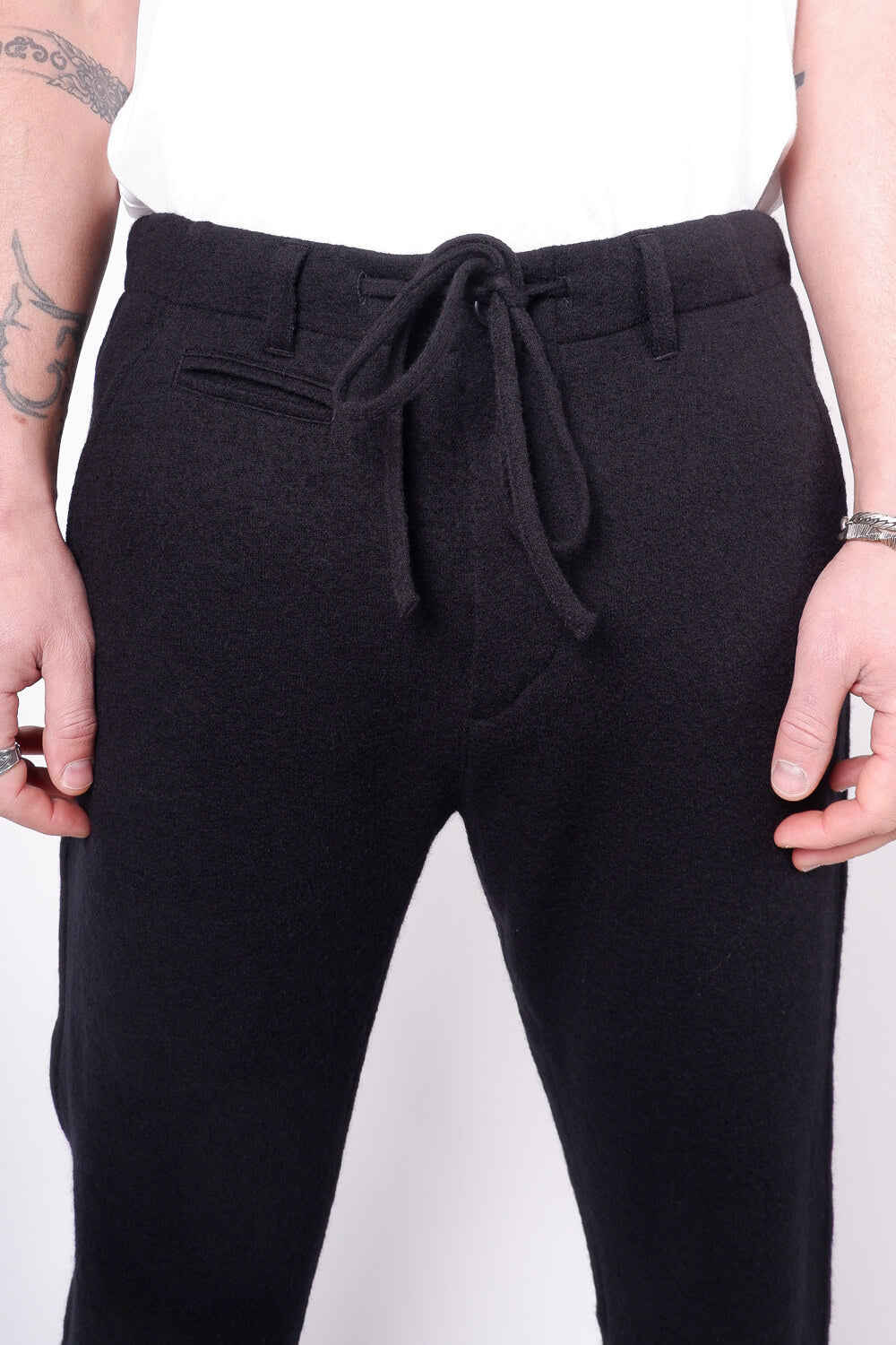 Straight Fit Boiled Wool Trousers Black