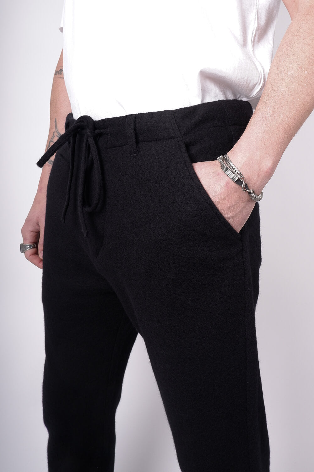 Straight Fit Boiled Wool Trousers Black