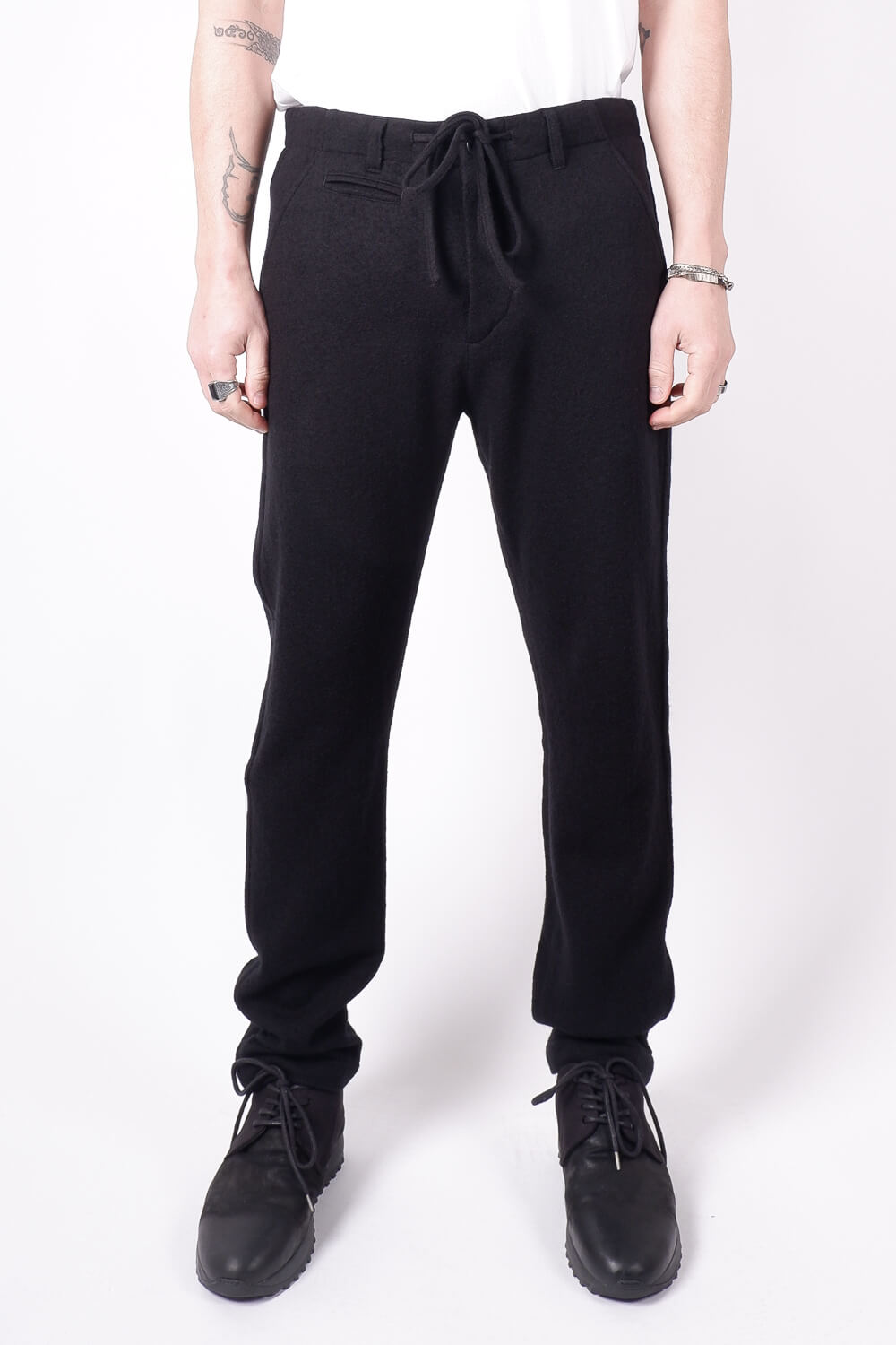 Straight Fit Boiled Wool Trousers Black