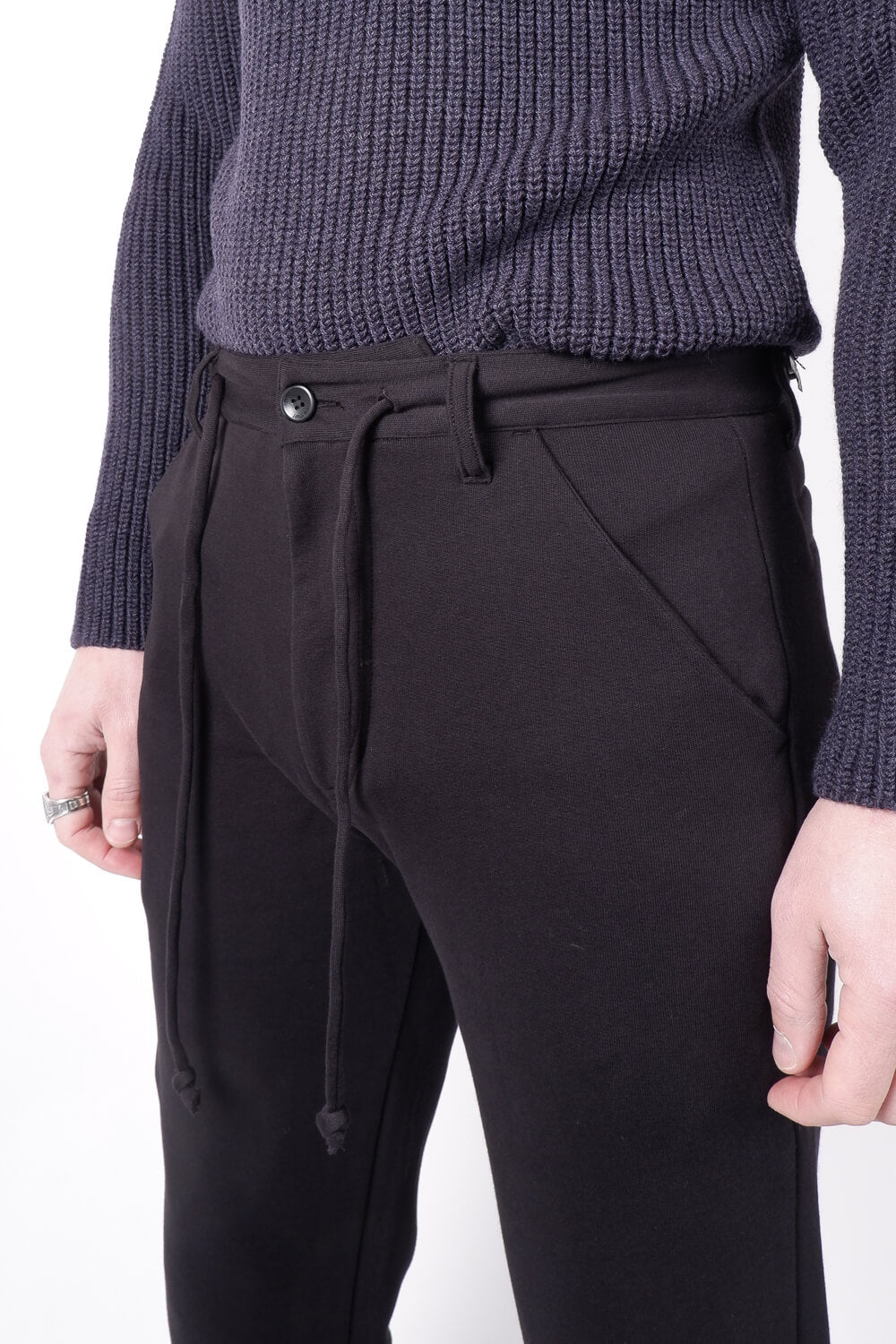 Straight Fit Jersey Cotton Trousers Black