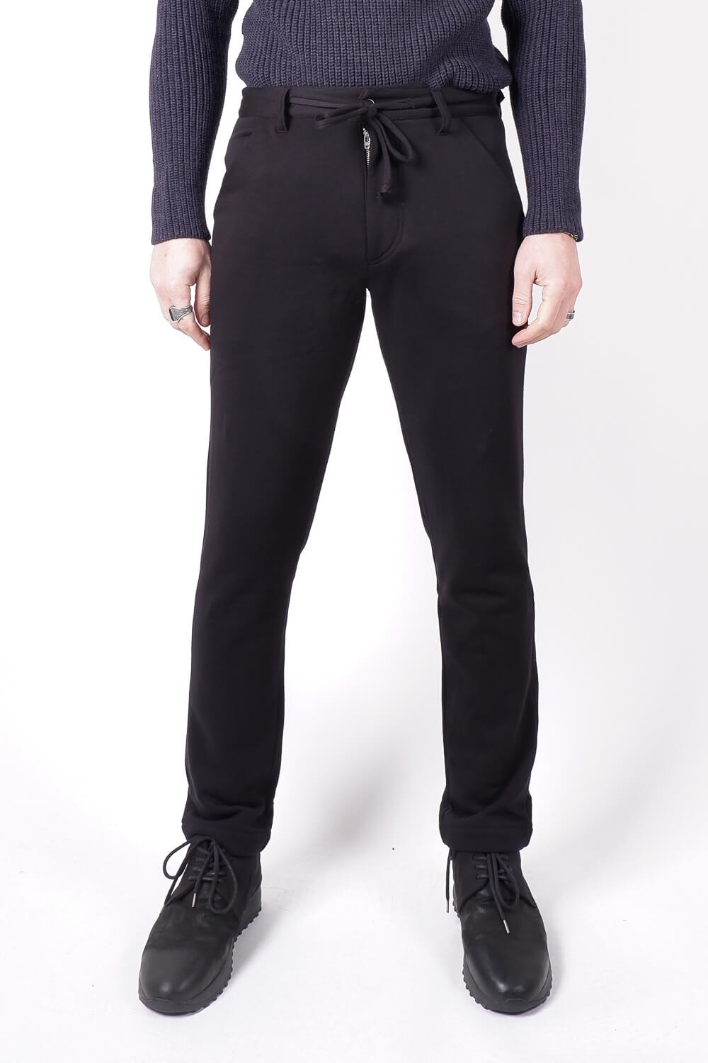 Straight Fit Jersey Cotton Trousers Black