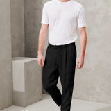 Stretch Linen Cropped Trousers Black
