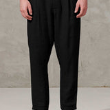 Stretch Linen Cropped Trousers Black