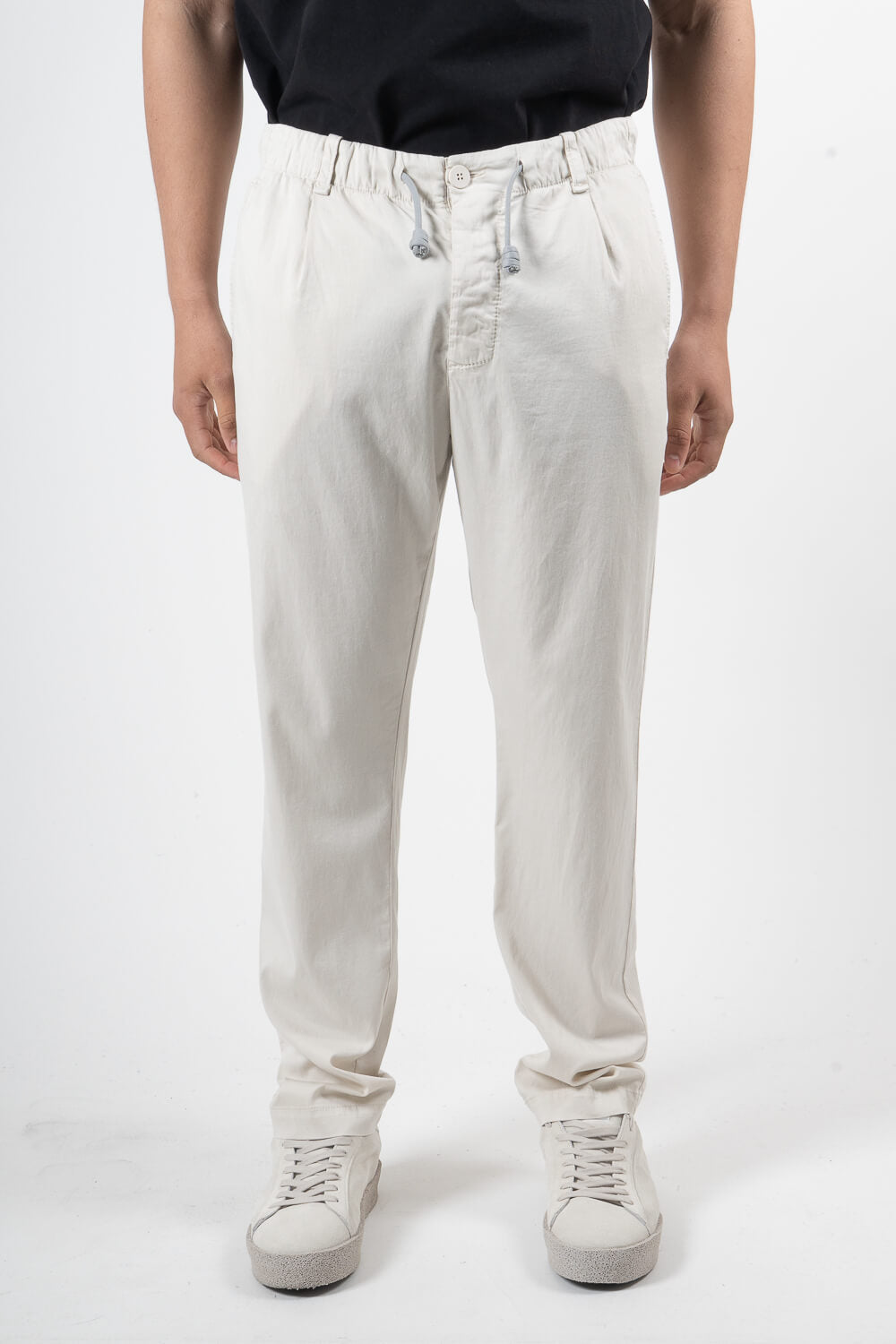 Stretch Cotton/Tencel Loose Fit Chino Trousers Cream