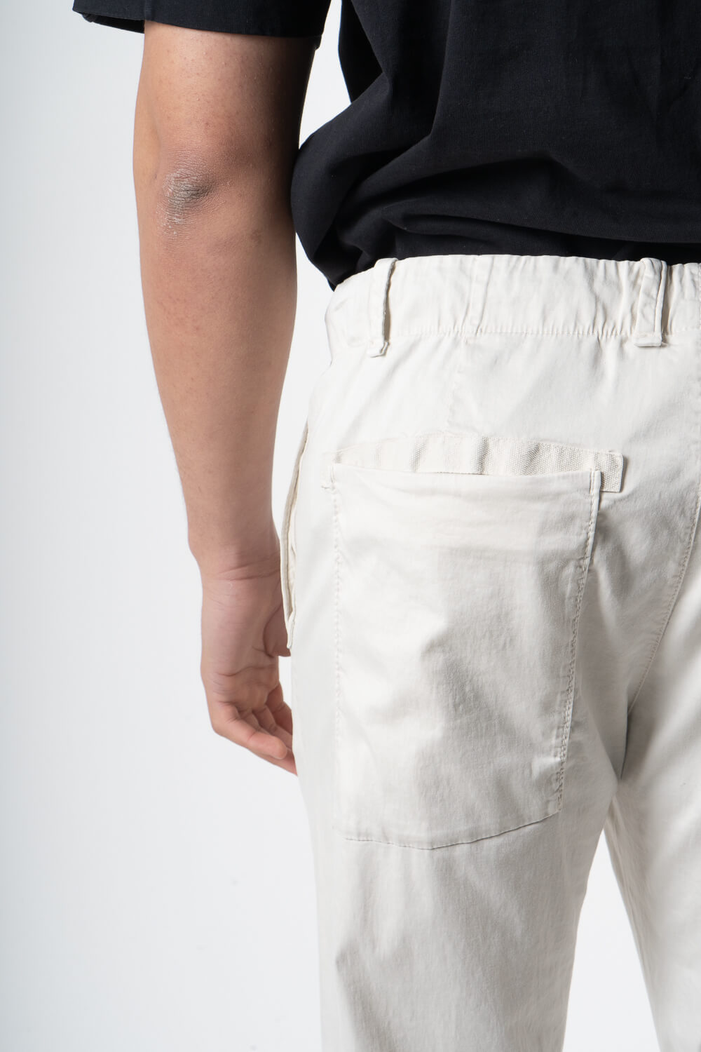 Stretch Cotton/Tencel Loose Fit Chino Trousers Cream