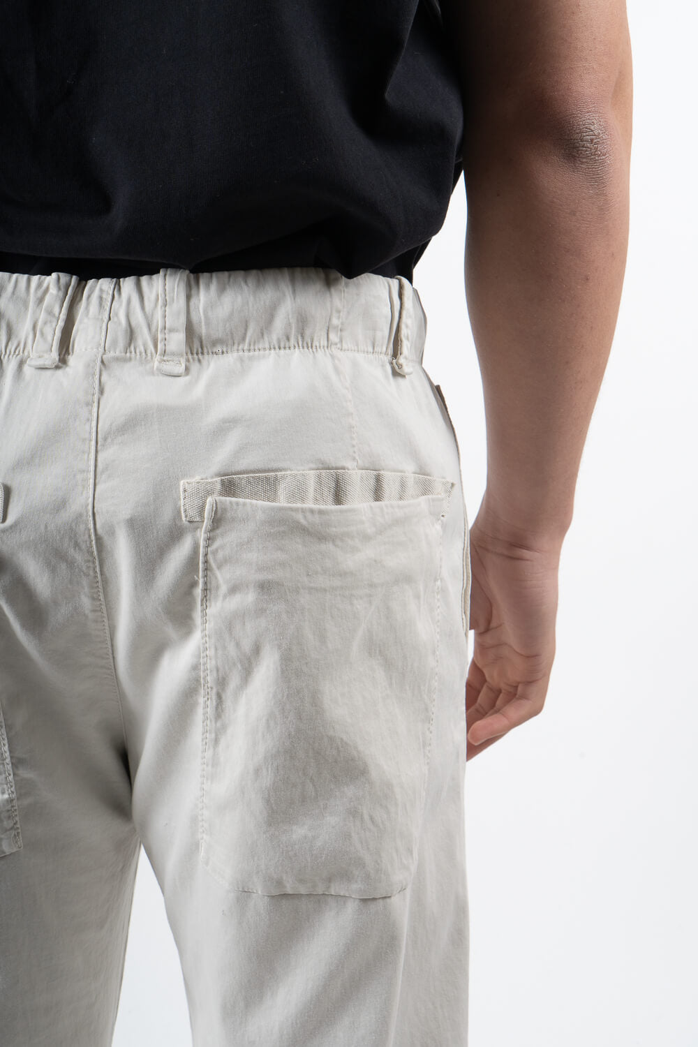 Stretch Cotton/Tencel Loose Fit Chino Trousers Cream